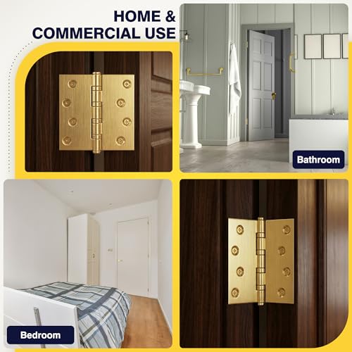 KOLET Ball Bearing Door Hinges, 4 x 4 Inches, Brushed Gold, 3 Pack - color: Gold, size: 3 Pack