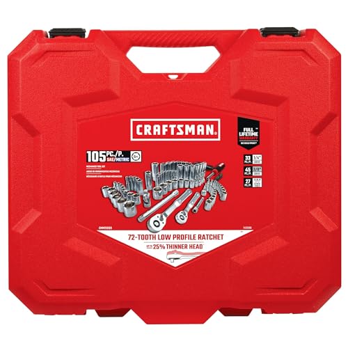 CRAFTSMAN Mechanics Tool Set 105 Pcs, Standard (SAE) and Metric with Case , 1/4 and 3/8 Inch Drive Car Tool Kit( CMMT12123)