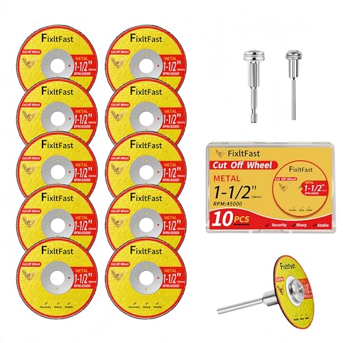 FIXLTFAST 1-1/2 Cut Off Wheels,1.5" x 1/8" Fiberglass Reinforced Metal Cutting disc for Rotary Tool Accessories Include Mandrels - 11 Pack - size: 1 1/2