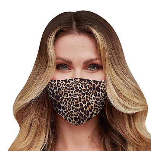 Washable Face Mask with Adjustable Ear Loops & Nose Wire - 3 Layers, Made in USA - color: Leopard Pattern