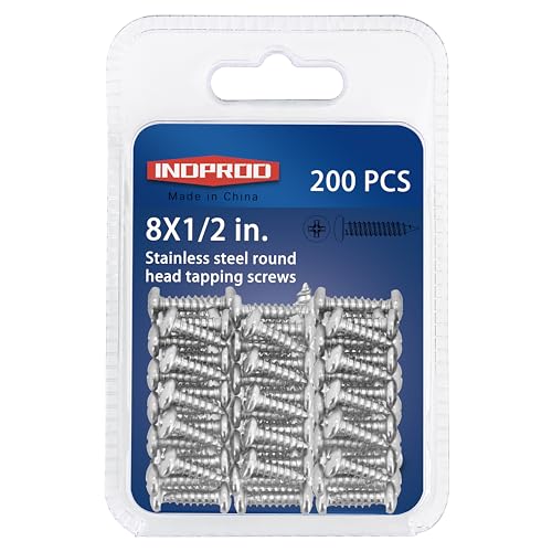 #8 x 1/2" Wood Screw, Phillips Pan Round Head, Stainless Steel, Self Tapping Sheet Metal Screws, M4 x 12mm, 200-Piece - size: #8x1/2" (M4x12mm)