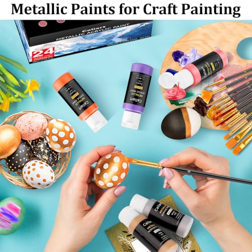 Caliart 24 Colors Metallic Acrylic Paint Set with 12 Brushes - color: Metallic, size: 2 Fl Oz (Pack of 24)
