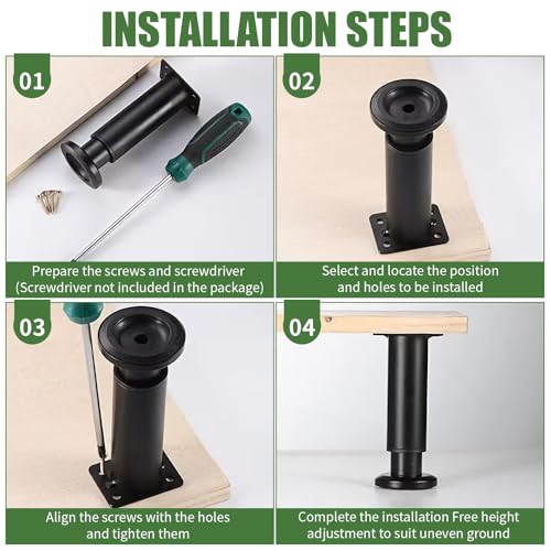Furniture Legs Metal Adjustable 4 Pcs 28.34-43.3 inch, Adjustable Cabinet Legs for Sofa/Bed/Chair/Dresser/Table, Bed Center Slat Support Legs, Black - size: 28.34-43.3" (4pcs)