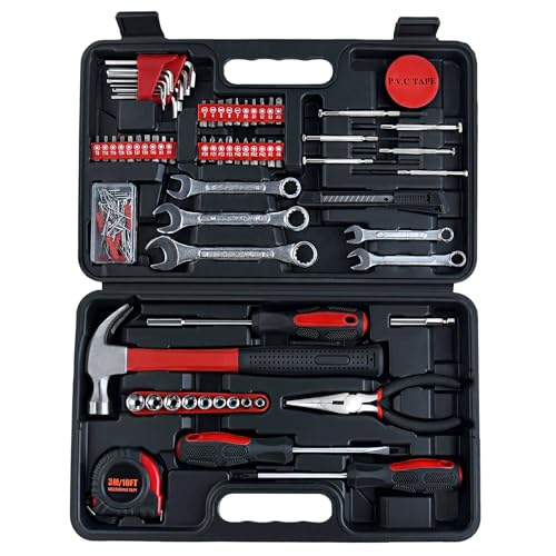 146 PCS Home Tool Kit with Hammer, Pliers, Wrenches, Measure Tape, Screwdrivers, Sockets, Small Household Hand Tool Kit with Plastic Toolbox for Home, Garage, Office and College Dormitory Use