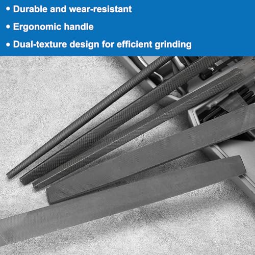 HARFINGTON 5pcs Metal File Set 12" Coarse Teeth High Carbon Steel Hand Files with PP Handle Square/Flat/Triangle/Half-Round/Round for Metal Wood Stone Grinding Polishing Engraving - size: 12 Inch, style: Coarse Teeth