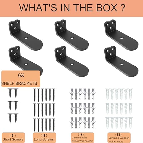 Eurydice Heavy Duty Floating Shelf Brackets, 1/4 in Thick 4 in 6Pack Black - color: Black 6 PACK-1/4 IN Thick, size: 4 Inch