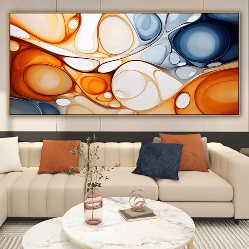 KLAKLA Orange and Blue Abstract Wall Art - Modern Picture Artwork for Wall Decor Frame Wall Art for Living Room Office Bedroom - color: Colorful + Orange Frame, size: 70"L x 31"W