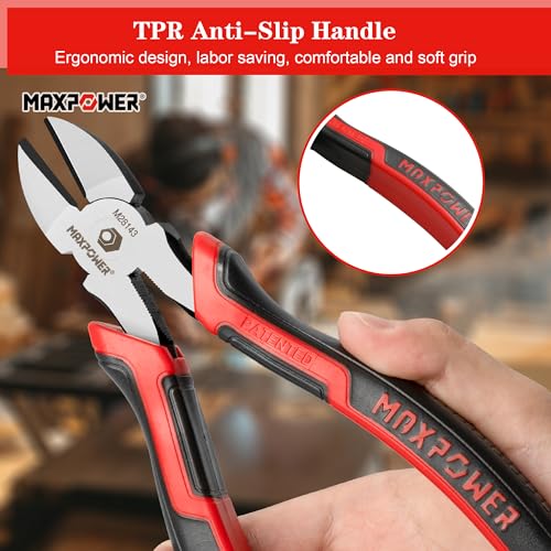 MAXPOWER Diagonal Cutting Pliers, 6-inch & 8-inch Side Cutting Pliers for Cutting Electrical Wire, Cable Ties, DIY Craft, Non-slip and Soft Grip Handle - 2 Pack