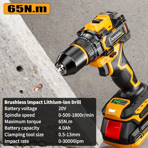 20V Cordless Drill Set, Brushless Power Drill Driver with 2*2.0Ah Battery and Charger, 3/8" Keyless Chuck, 2 Variable Speed with LED, Professional Drill Bits Kit for Home DIY and Woodworking
