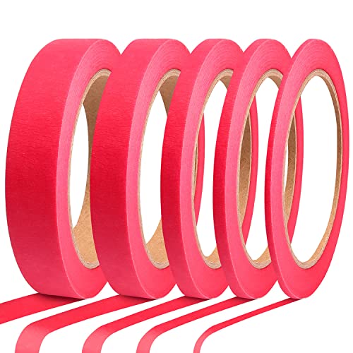 5 Rolls Pinstripe Tape - Masking Tape 1/16", 1/8", 1/4", 1/2", 3/4" - Thin Painters Masking Automotive Tape for DIY, Car, Auto, Paint, Art, Tumblers (Red) - color: Red