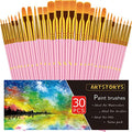 Artstorys 30Pcs Paint Brush Set for Acrylic, Oil & Watercolor, Pink - color: Nickel,pink