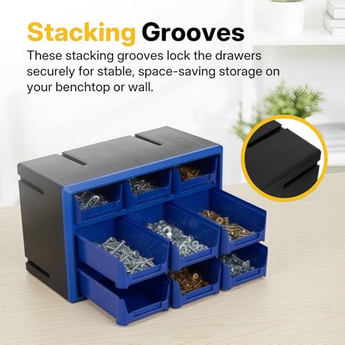 Northsky 9-Drawer Plastic Storage Drawers, Small Parts Organizer, Stackable Teacher Toolbox for Hardware, Screws, Nuts & Bolts, Stickers, Beads, Building Bricks, Garage Storage，14.17 × 7.09 × 9.45 - size: 9 Drawer & Blue