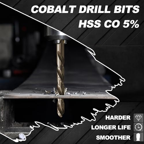 1/2 inch Cobalt Drill Bit for Metal and Hard Steel(2pcs),M35 High Speed Steel Twist Jobber Metal Drill Bits,with Index Storage Case - size: 1/2 in (2 pcs)
