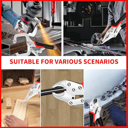 SUNBABA Locking Pliers Set, 6-Piece Vice Grips Pliers Set Long Nose 6-1/2”, 9-1/2” Curved Jaw 5” 7” 10” C-Clamp 6” Adjustable Screw