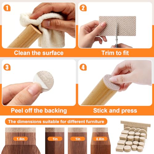 72 PCS Felt Furniture Pads, 0.2 Inch Thick Self Adhesive Furniture Floor Protectors, Round and Rectangle Felt Pads for Chair Legs, Furniture Leg Protectors for Hardwood Floors, Anti Scratch, Beige