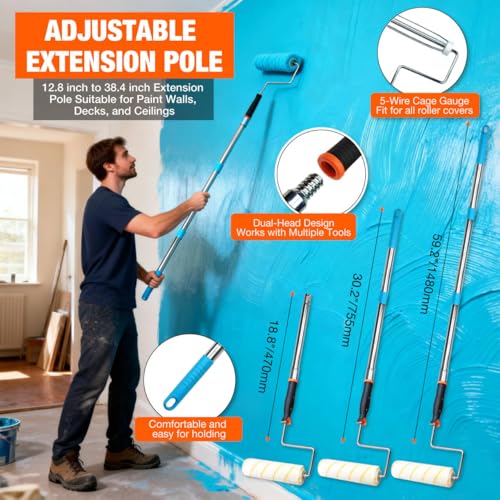 28 Pcs Paint Tray Set, 9" & 4" Paint Roller with Extension Pole - color: 28 Pack, 9" Paint Trays