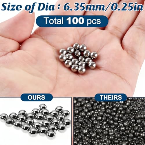 100PCS 1/4 Inch G25 Precision Chrome Steel Bearing Balls - Hardened & Mirror Polished (6.35mm) - for Bearings, Industrial & DIY Projects - size: 100 Pcs - 6.35mm, style: Stainless Steel