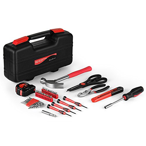 Flexzion 39-Piece Pink Tool Set with Mini Tool Box for DIY Home Repairs - color: Red & Black