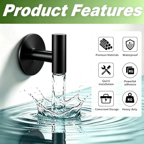 Self-Adhesive Coat Hooks, Stainless Steel Heavy Duty Wall Hooks, Towel Hooks for Hanging Robes, Aprons, Coats and Hats in Bathrooms,Kitchens and Hotels(2 Pack, Black) - color: Black, size: Adhesive "T" Shape- 2 Pack