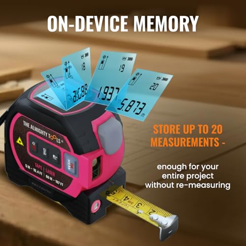 The Almighty Ruler Laser Tape Measure | Smart Range Finder | 196ft/ 60m - color: Pink, style: 60m