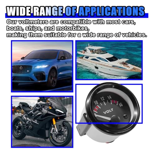 12V Car Voltmeter 2" 52MM Voltage Gauge Meter, Digital Automotive Voltmeter, Universal LED Light Electrical Vehicle Voltage Meter Gauge with Measure Range 8-16V