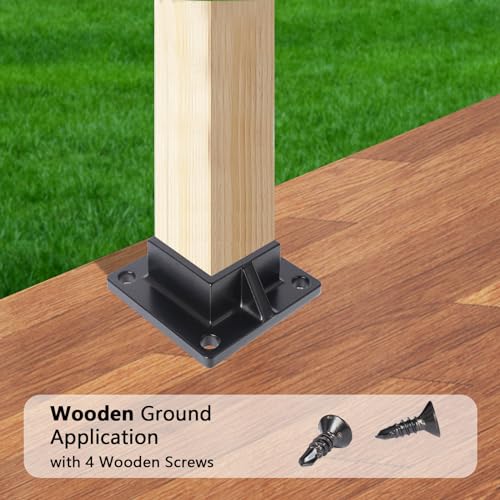 2" Square Premium Base Flange and Covers Set for Home Improvement and Tools, Aluminum,Black - size: 2" post flange + cover
