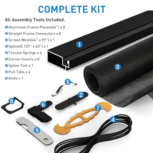 2 Pack Black Window Screen Frame Kit with Aluminum Frames Up to 46" X 46" - color: Black, size: 46 in X 46 in (2 Pack)