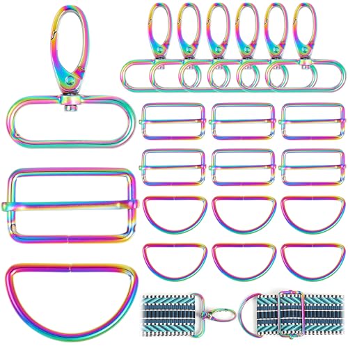 PECMER Rainbow Swivel Clasp Buckles D Ring Hardware 1.5 Inch -Purse Bag Making Supplies and Hardware 18 Pcs Lanyard Snap Hooks for purses/bags/handbags Straps DIY Craft - color: Rainbow-18 Pcs-1.5 Inch