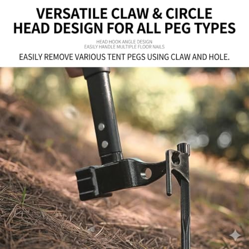 Heavy Duty Tent Stake Peg Hammer & Puller 2 in 1 Tool, Portable Camping Mallet with Non-Slip Rubber Handle, Steel Tent Stakes Remover for Outdoor Camping Hiking Backpacking