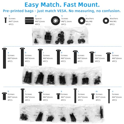 HOME VISION TV Mount Screws - Complete with M4, M5, M6, and M8 TV Mounting Hardware Kit, Washers and Spacers Included, Fit Most TVs up to 100 inch