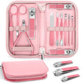 BLESWIN Manicure Pedicure Set, 12 Pcs Nail Care Kit for Women, Mens Nail Grooming Kit, Manicure & Pedicure Tools & Accessories, Pink Nail Kit Manicure Set Luxury Leather Case for Home Salon Use - color: 1-Pink