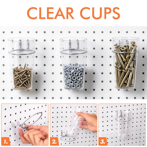 Pegboard Organizer Accessories, 18 Pack Baskets Cups Hooks (White+Clear) - color: White+Clear