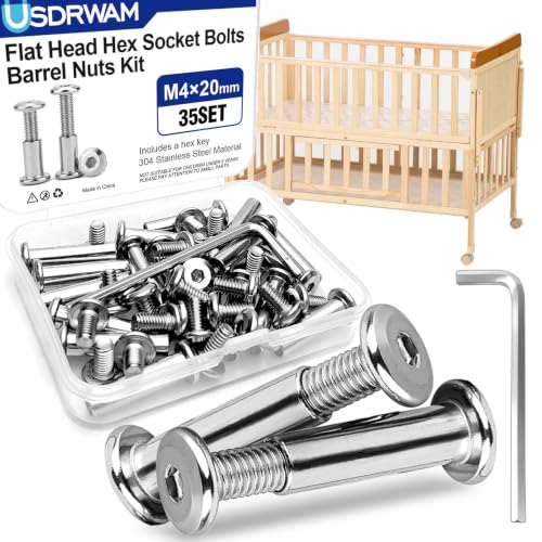35 Sets M4 x 20mm Barrel Nuts and Bolts, Hex Socket Binding Screws - size: 35 Sets M4 x 20 mm