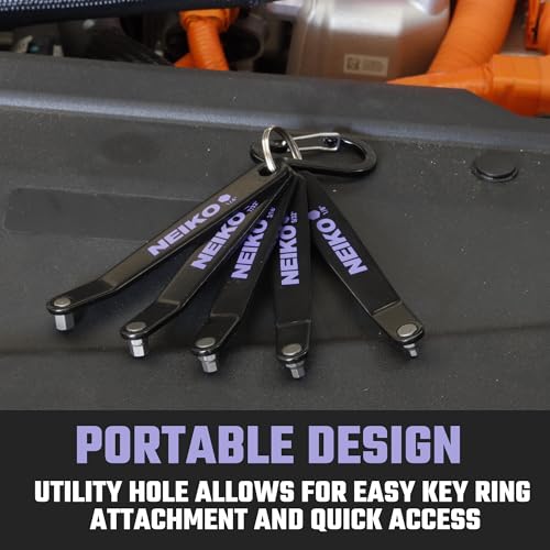 NEIKO 01320A Ultra Low Profile Offset Screwdriver Hex Set, 5 Pc, Heavy Duty S2 Steel Construction, SAE, 10mm Bit Depth, Angled Hex Bit, Bent Screwdriver for Tight Spaces, Allen Wrench Keychain - style: Hex SAE