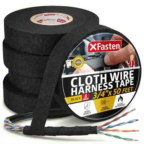 XFasten Wire Harness Tape, 3/4-Inch x 50-Foot (5-Pack), High Temp Wiring Loom Harness, Self-Adhesive Felt Cloth Electrical Tape for Automotive Engines, Noise Dampening, and Cable Protection - style: 3/4-Inch x 50-Feet (5-Pack)