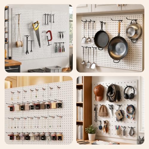 JEAWIWI 36 Pcs Metal Pegboard Hooks, 4 & 6 & 8 Inch, Fit 1/6 in Peg Board - color: Black, size: 4&6&8in 36pcs