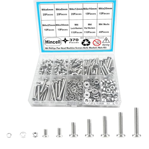 M4 Phillips Pan Head Machine Screws, 370pcs Stainless Steel Kit (M4 x 6mm, 8mm, 12mm, 16mm, 20mm, 25mm, 30mm) - size: M4, style: Phillips Pan Head