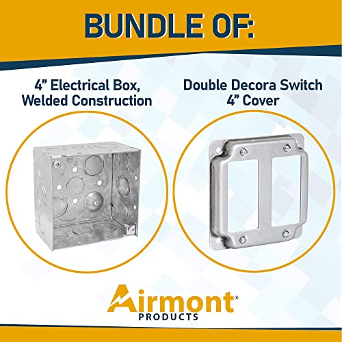 Pack of Box and Cover 4'' Square Electrical Box, 2-Gang Rocker Switch, Exposed Work Cover, Crushed Corners, Welded Construction, Ten 1/2'' and Six TKO Knockouts, Raised Ground, 2-1/8'' - size: 2-Gang Rocker