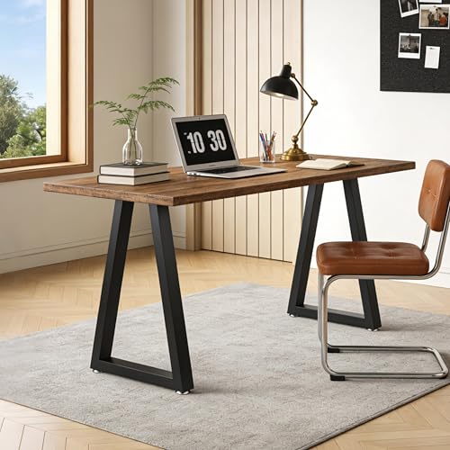 Metal Table Legs 28x17.7 Inch Trapezoid Desk Legs, Heavy Duty Industrial Steel Furniture Feet Set of 2 for DIY Kitchen Table Base, Console, Computer Desks (Black) - size: H28" × W17.7" T