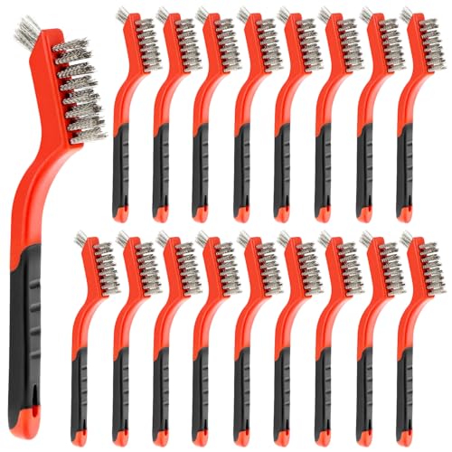 QWORK Wire Scratch Brush Set, 18 Pack Stainless Steel Wire Cleaning Brush with Soft Grip for Removal of Rust, Dirt, Paint