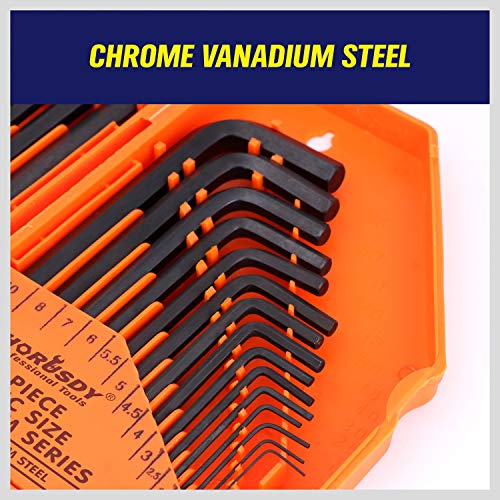 HORUSDY 32-Piece Hex Key Set with Another Torque Handle, Allen Wrench Set Inch/Metric MM(0.7mm-10mm) SAE(0.028"-3/8) - style: 30PC SAE/Metric