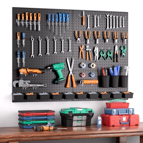 INCLY 226PCS Black Metal Pegboard Wall Organizer 48x36 Inch - color: Black, size: 48x36 Inch