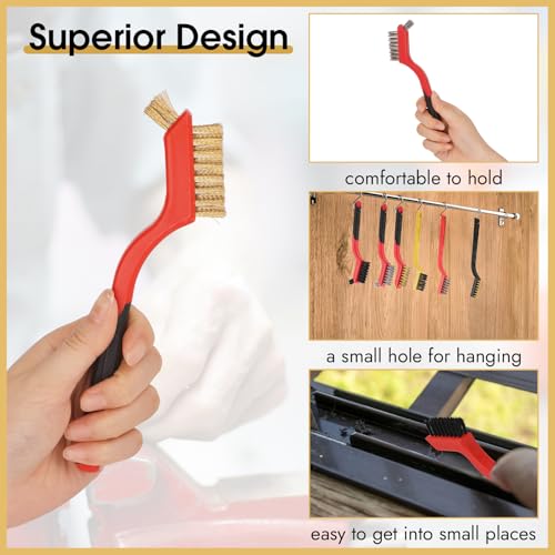 Wire Brush for Cleaning, Small Brass Steel Nylon Brush, Metal Rust Remover - color: Red+3 Mixed Color