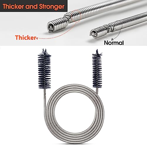 RayTour Extra-Thick Drain Brush with Stronger Spring - 67-Inch Flexible Pipe Cleaning Tool - Dual Bristle Heads - Ideal for Curved Pipes and Slim Holes – Black - style: Two Heads with Stronger Spring