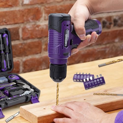 CARTMAN 150PCS 8V Cordless Drill Hand Tool Set, Purple Household Repair Kit - color: Purple