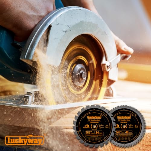 Luckyway 5 1/2 Inch Circular Saw Blade (10mm Arbor), with Tungsten Carbide Tip Teeth 24T Framing & 48T Fine Finish for Cutting Wood Plywood MDF Plastic Veneer Lumber Laminate