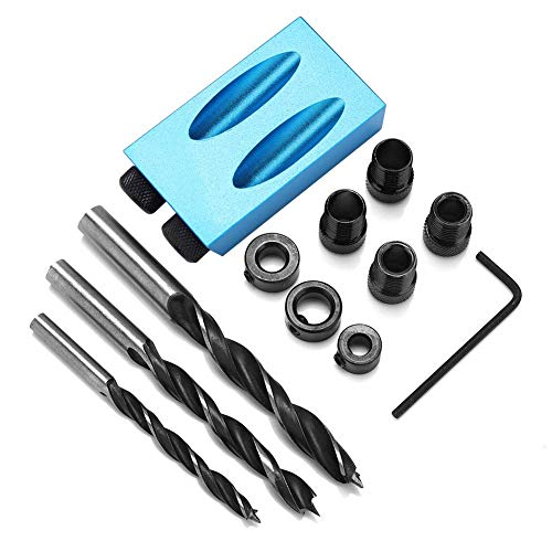 14PCS Pocket Hole Jig Drill Kit,15 Degree Dowel Drill Joinery Kit,Including 6/8/10mm Drill Bits,Drill,Stoppers,Sleeves,Hex Key, Woodwork Guides Joint Angle Tool