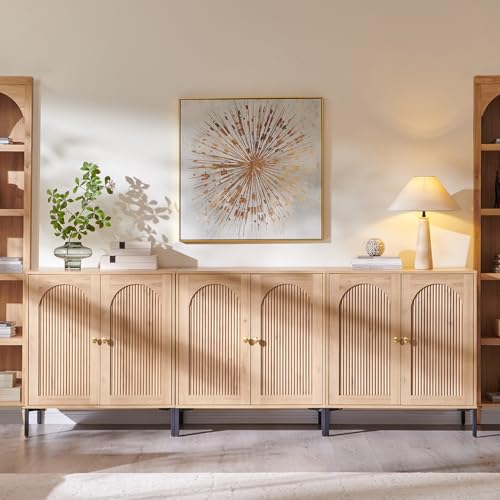 IFGET 92.63" W Modern Arched Sideboard Buffet Cabinet with Storage, Natural - color: Natural, size: 3 Pieces