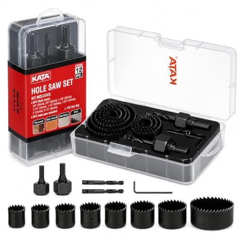 KATA 12-Pieces Hole Saw Kit 3/4"-2-1/2" for Soft Wood, Drywall, PVC in Case - color: 12PCS