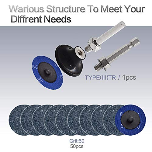 Miroku 50Pcs P60 2-inch Quick Change Discs Set, Zirconia Sanding Discs with 1/4" Holder, for Die Grinder Surface Prep Strip Grind Polish Finish Burr Rust Paint Removal - style: P60